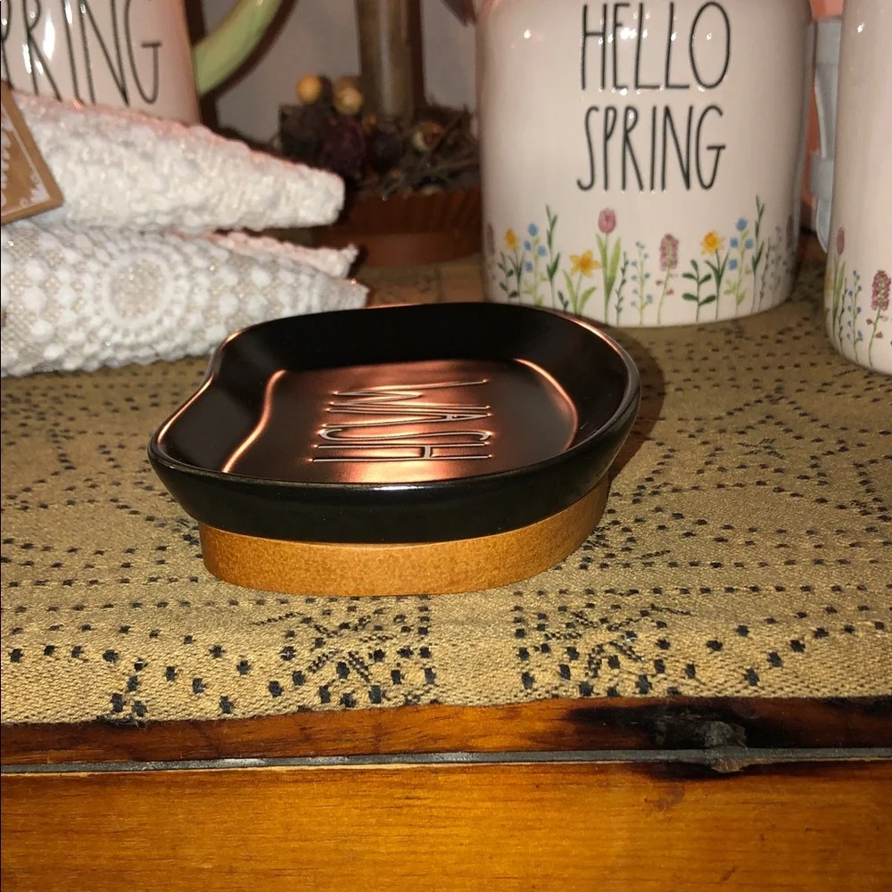 Rae Dunn WASH Black Soap Dish Wood Bottom - Picture 4 of 10